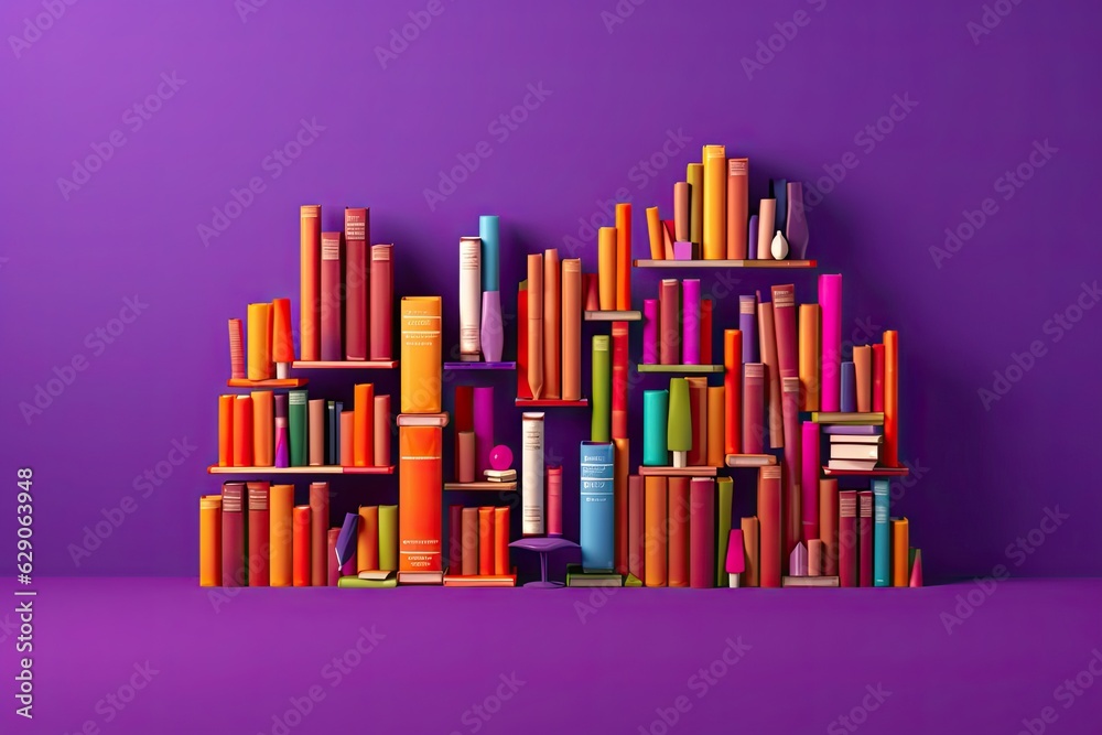 Chromatic Library: Vibrant Book Collection Set Against a Striking Purple Background (Generative AI) Chromatic Library: Vibrant Book Collection Set Against a Striking Purple Background (Generative AI)