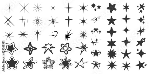 Y2k style graphic design. Star burst sticker vector set. Stars collection. Star icons.