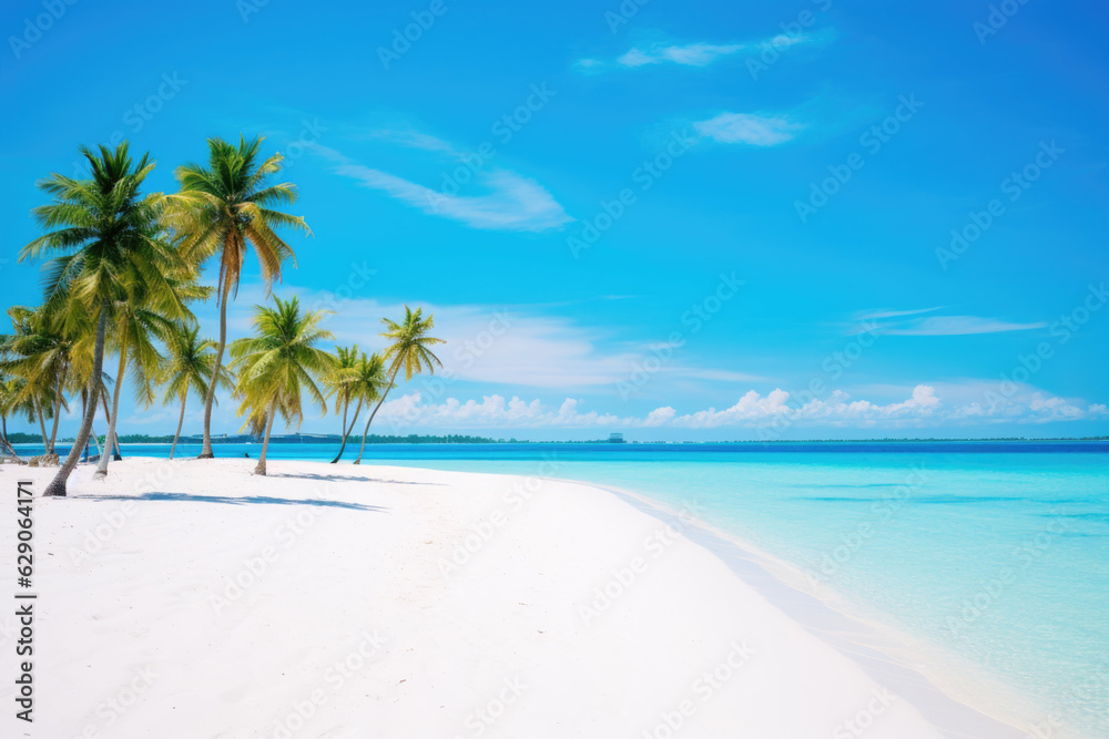 Maldivian Serenity. A Secluded Beach Offering Peace and Tranquility. Tropical beach with blue waters concept. AI Generative