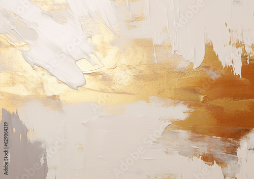 ベージュと金色と白色の絵の具でペイントされたキャンバス背景 © azure