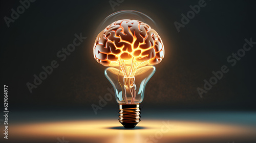 Brain with light bulb, Ai Generative