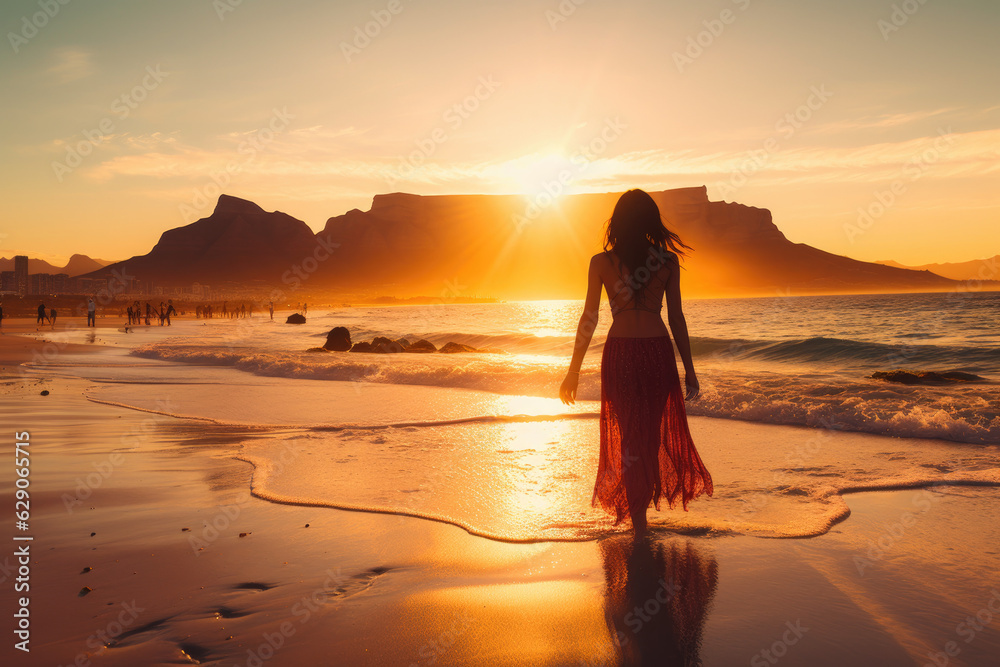 Seductive Seaside Charmer. Bikini-Clad Woman Enjoying the Cape_Towns_Clifton_Beaches. AI Generative