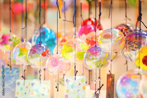 Colorful Japanese wind chimes, Summer feature of Japan.	

