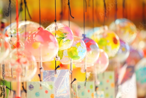 Colorful Japanese wind chimes, Summer feature of Japan. 