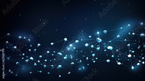 Abstract futuristic - Molecules technology with polygonal shapes on dark blue background.