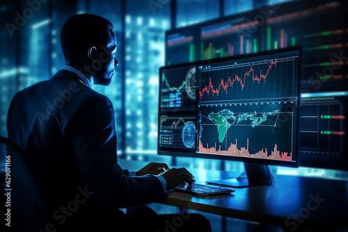 Businessman analyst working with digital finance business data graph showing technology of investment strategy