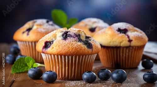 A mouthwatering blueberry muffin, bursting with juicy blueberries, crowned with a delightful crumb topping, a true taste of summer.
