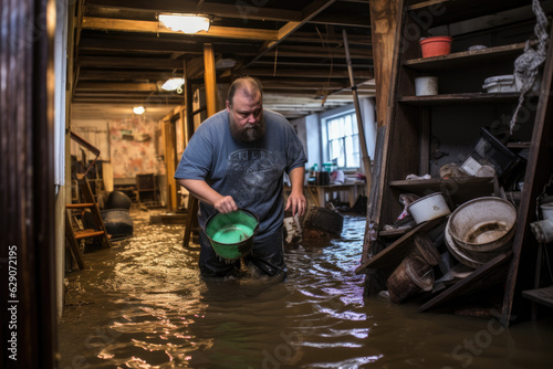 Título: From Crisis to Restoration: The Journey of a man inside a Flooded Basement - AI Generative   © Mr. Bolota