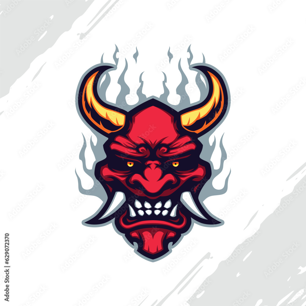 Red Oni Japanese Devil Mask with Golden Horn Mascot Red Oni Japanese Devil Mask with Golden Horn Mascot