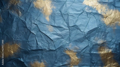 Wallpaper Mural Generative AI : Clean Dusty Blue and Antique Gold paper, wrinkled, abstract background. Torontodigital.ca