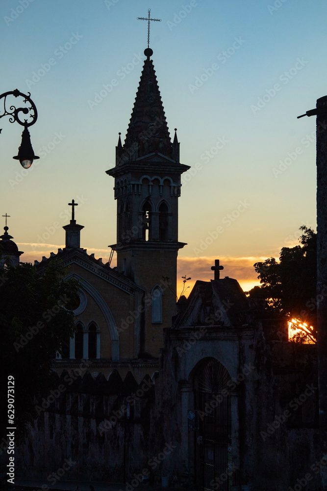 Silhouette of the church in a cold dawn