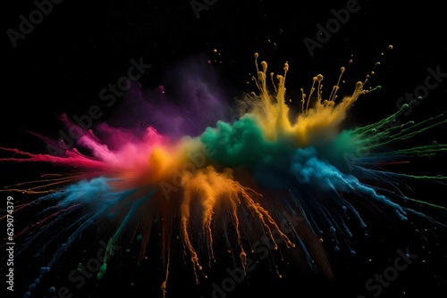 Colored powder explosion on black background. Freeze motion 