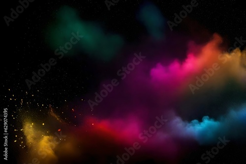 Colored powder explosion on black background. Freeze motion 