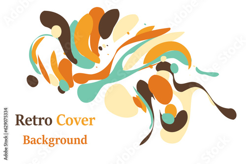 Abstract  liquid splash shape background for banner design. Retro 60s 70s art in yellow blue and mustard. Modern retro art design. Vector illustration for cover banner card invitation decoration 
