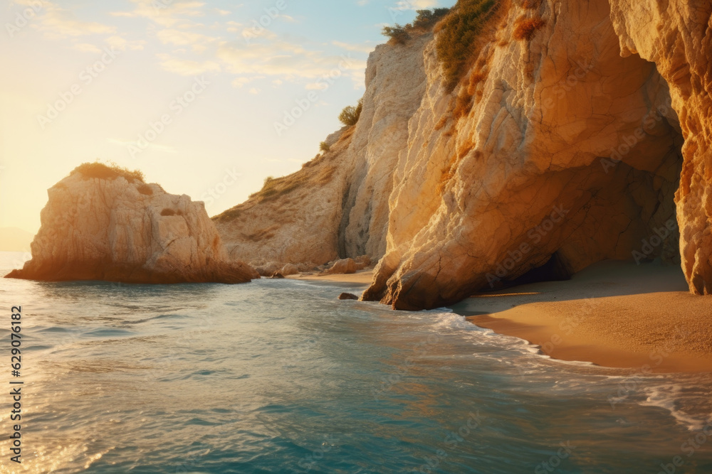 Greek Beach Serenity: Tranquility Found in the Serene Coastal Scenery of Greece, with its Glorious Golden Sand
