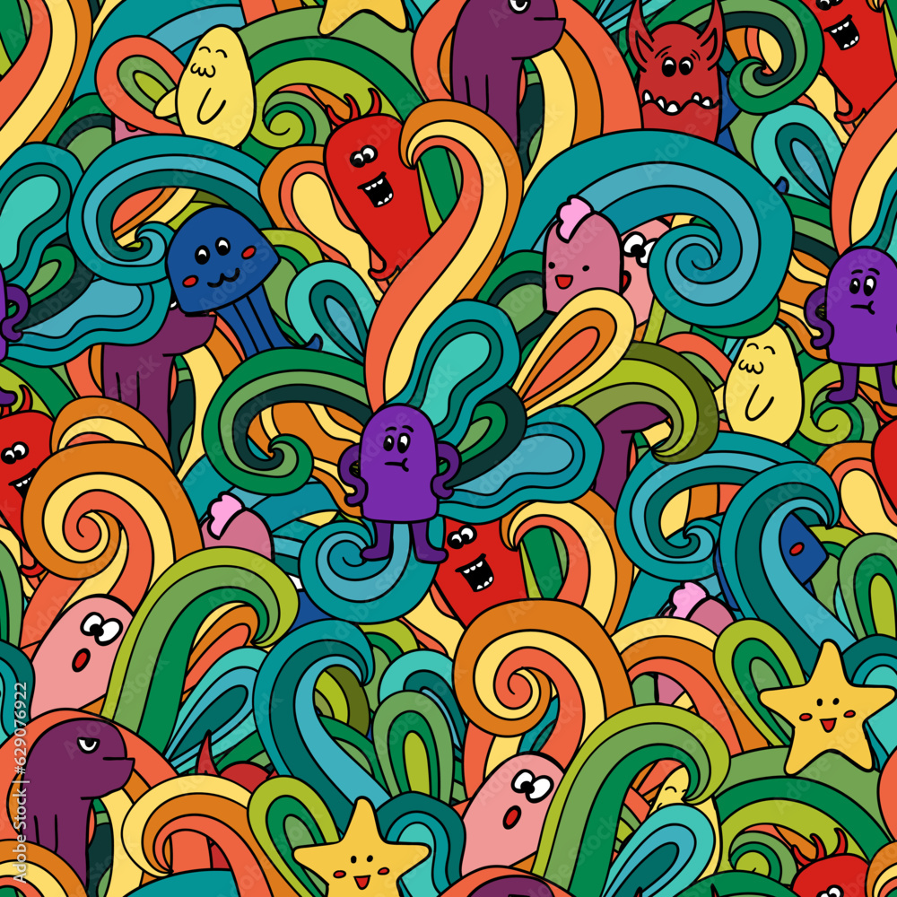 seamless pattern with doodle funny