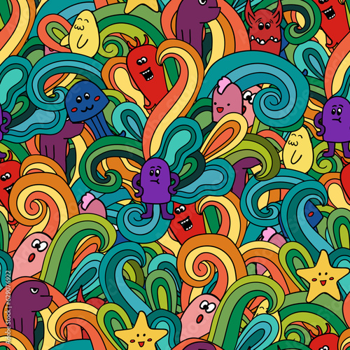 seamless pattern with doodle funny