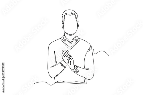 Continuous one line drawing of happy people group, welcoming and applauding concept. Doodle vector illustration in simple linear style. 
