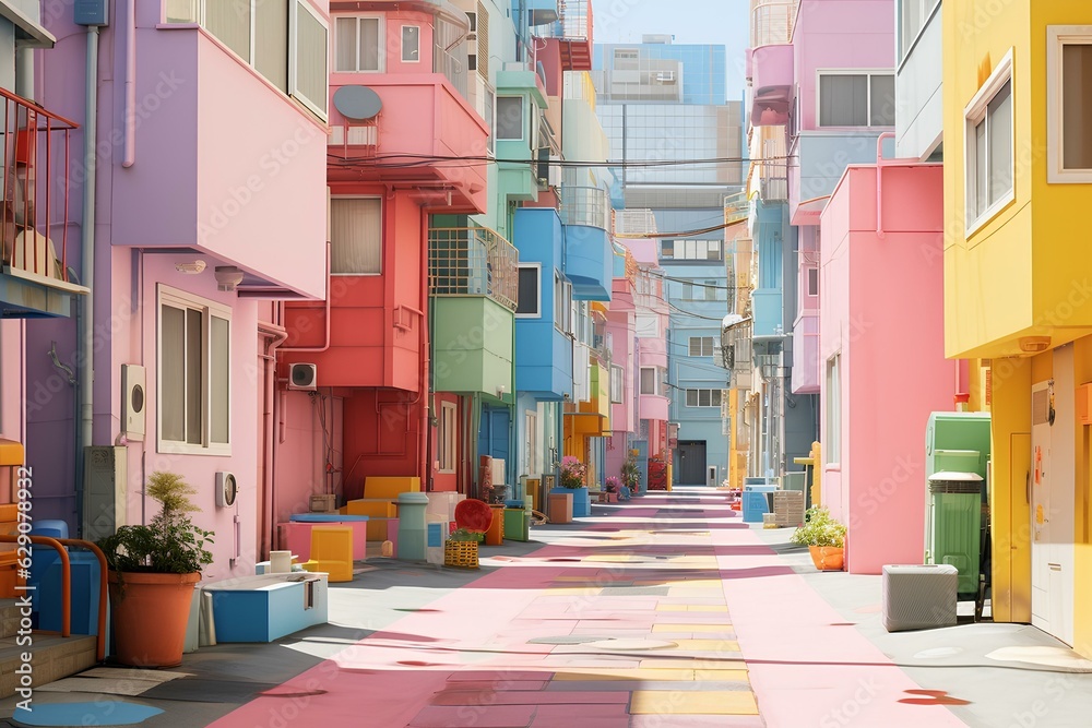 Sentimental Buildings colorful simetrical japanese street minimalism, buildings and streets ...