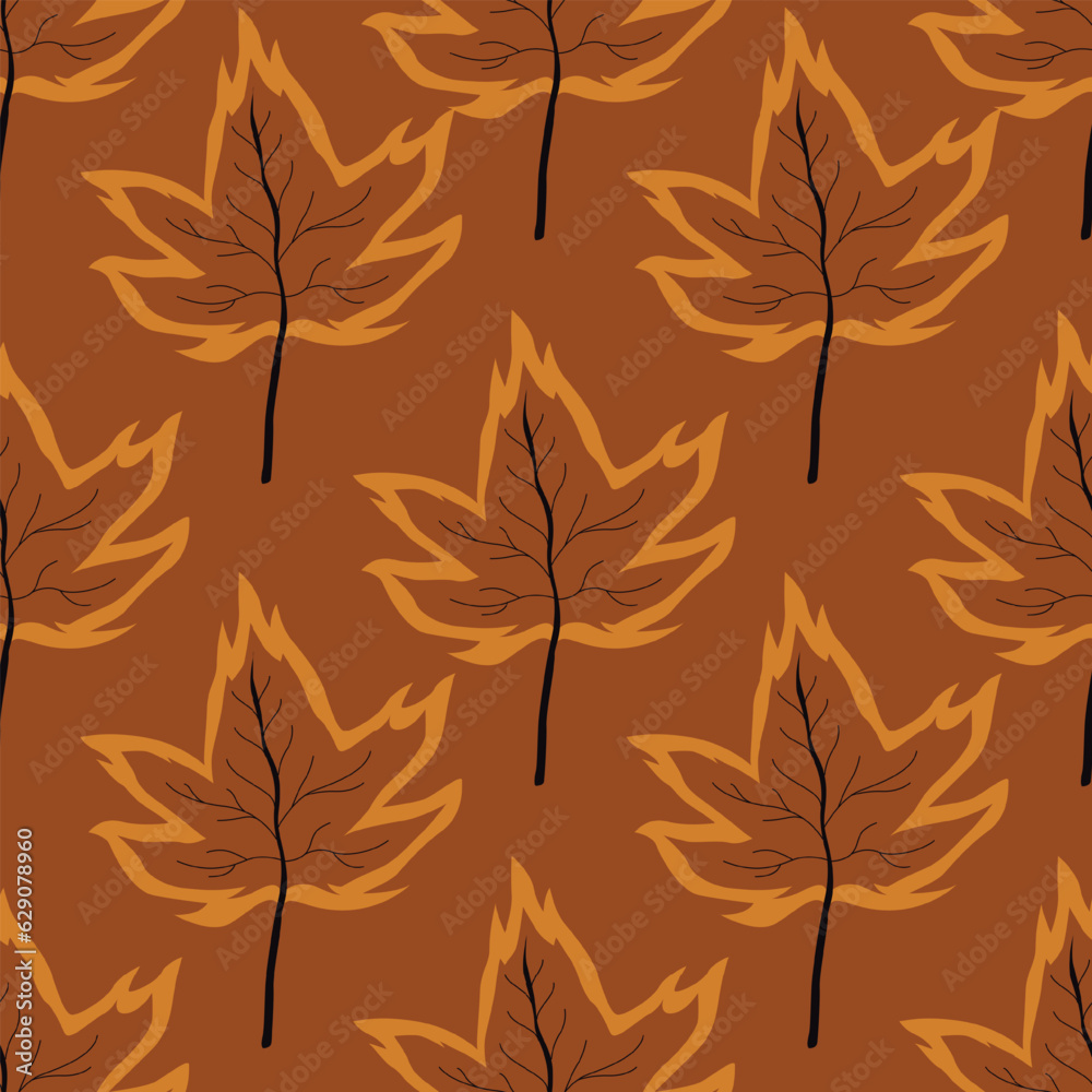 Creative Autumn Seamless Pattern With Simple Leaves And Plants, Vector Illustration Creative Autumn Seamless Pattern With Simple Leaves And Plants, Vector Illustration