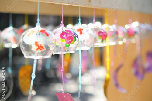 Colorful Japanese wind chimes, Summer feature of Japan.	
