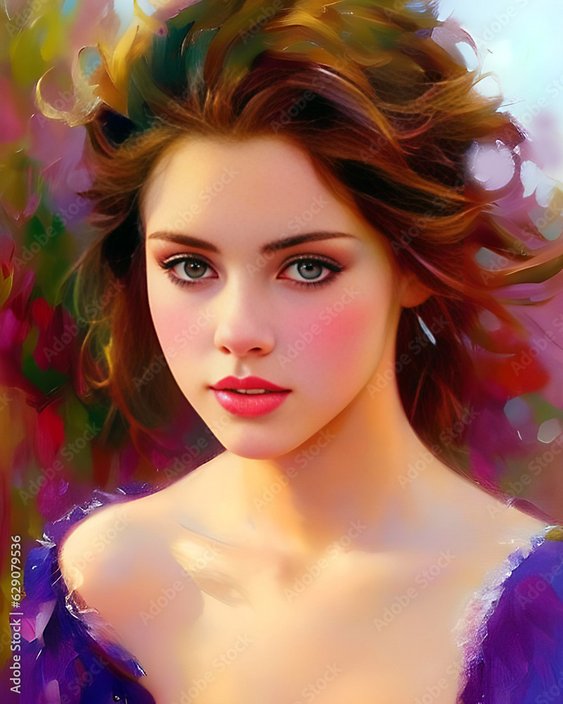 An abstract and detailed illustration of a young woman created by generative AI. An abstract and detailed illustration of a young woman created by generative AI.