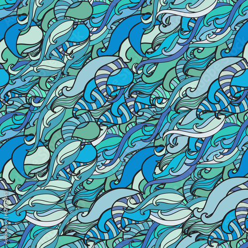 seamless blue pattern cartoon doodle
