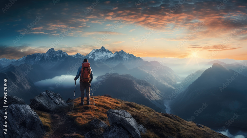 silhouette of a person on a mountain top