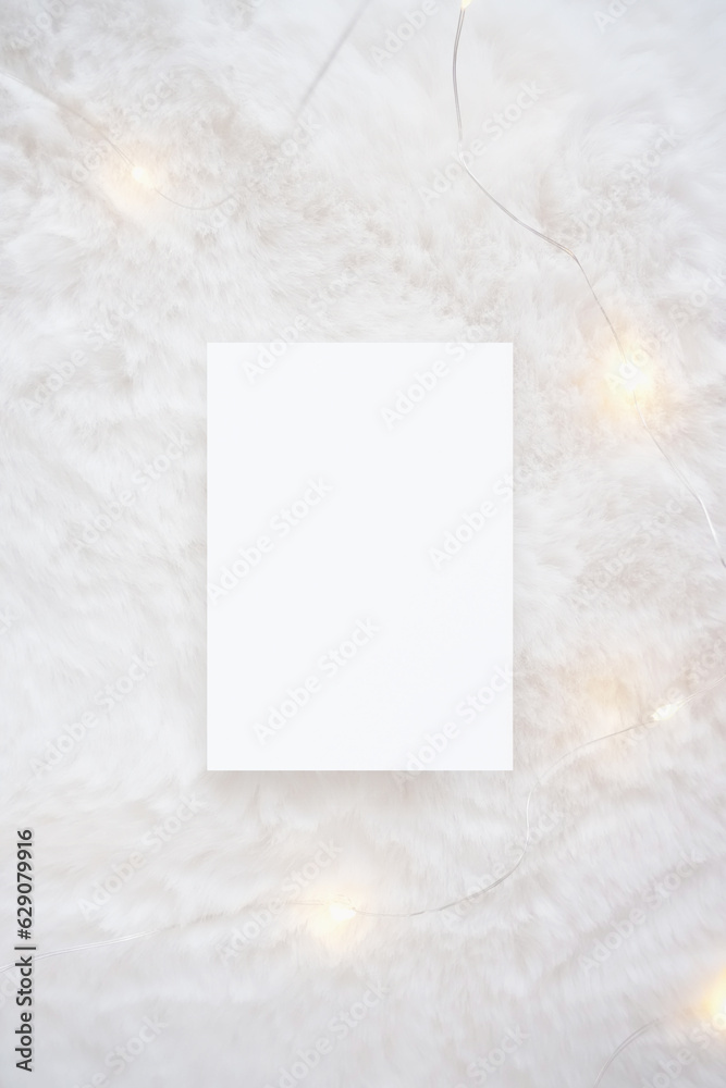 Blank card on minimalist background. Mockup photo for wedding invitation, party invitation, greeting card or other celebrations and announcements.
