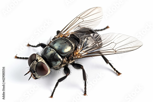 Insect Fly Macro Dung Files On White Background, Generative Ai © najmah
