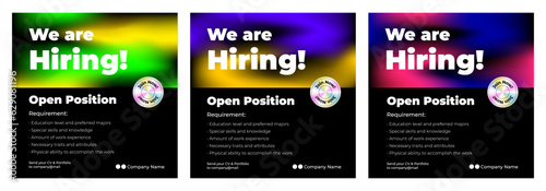 We are hiring template. Creative social media job vacancy flyer. Mesh gradient background.