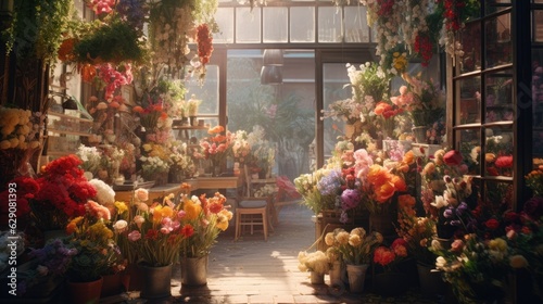Fotografia A florist shop overflowing with bright, colorful flowers