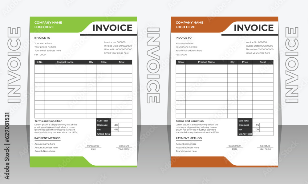 Creative modern and clean invoice design template. invoice bill template, Bill form business invoice accounting.