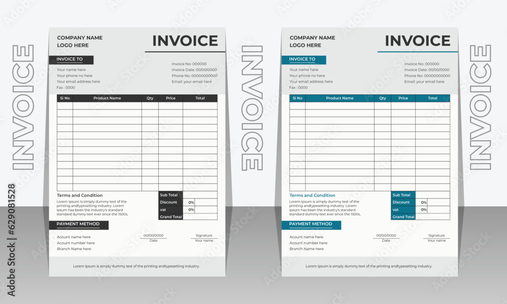 Modern Clean and creative business Invoice design template, Bill form business invoice accounting.