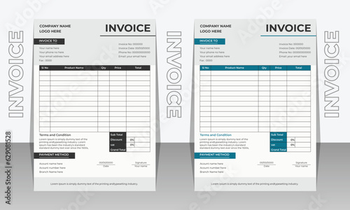 Modern Clean and creative business Invoice design template, Bill form business invoice accounting.