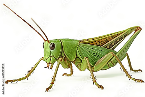 Green Grasshopper Insect On White Background, Generative Ai