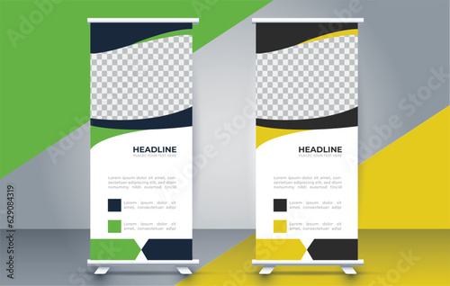 vector Roll up banner template with modern shapes