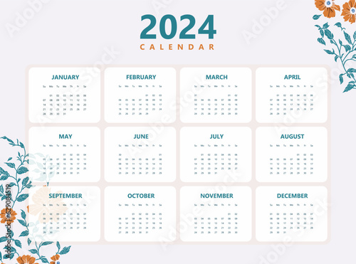 Happy New Year 2024 Calendar Design Modern Template  Wall and Desk Calendar Design