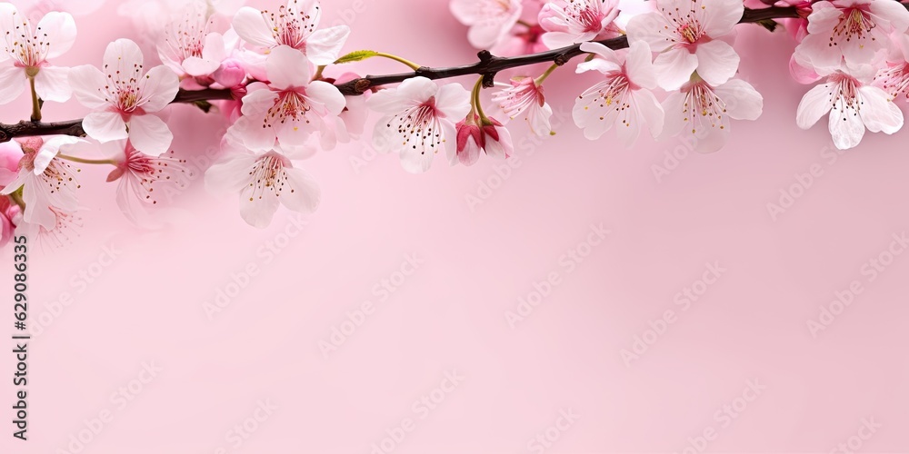 Spring blossom beauty. Sakura on pastel pink background. Beautiful abstract. Minimalistic and colorful natural spring
