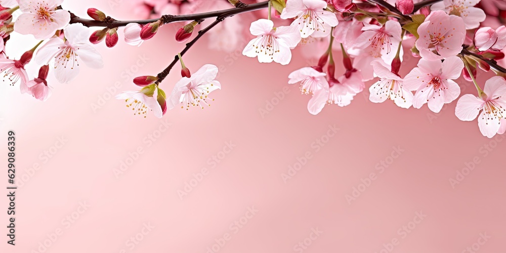 Spring blossom beauty. Sakura on pastel pink background. Beautiful abstract. Minimalistic and colorful natural spring