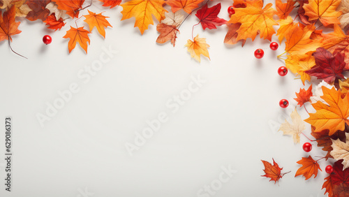 Top View  White Table with Autumn Leaves