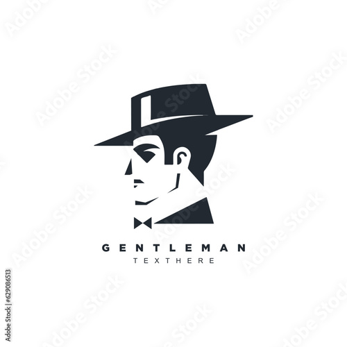 Abstract geometric Victorian gentleman with top hat logo design vector