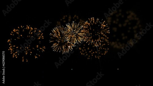 Fireworks background. abstract golden shining glowing fireworks show. Isolated transparent background, Alpha channel ready.