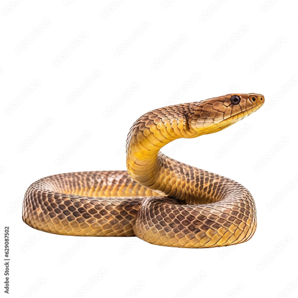 Obraz premium A brown snake with black spots on its head. isolated on white. Transparent PNG. Generative AI