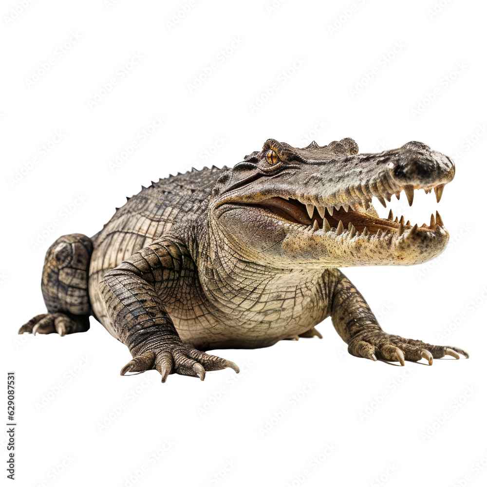 A alligator with its jaws open, sharp teeth. isolated on white. Transparent PNG. Generative AI A alligator with its jaws open, sharp teeth. isolated on white. Transparent PNG. Generative AI