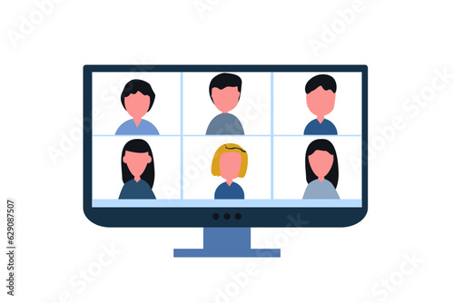 Business video conferencing. Online team meeting video conference calling from home on the screen computer