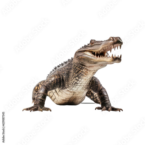 A fierce alligator displaying its menacing jaws. isolated on white. Transparent PNG. Generative AI © byarnoldus