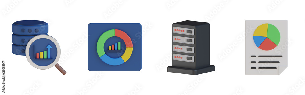 3d database analysis, data analytics, data center, data report. Analytics 3d render set. Transparent background. High quality render 3d database analysis, data analytics, data center, data report. Analytics 3d render set. Transparent background. High quality render