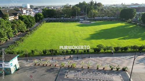 Aerial view of Purwokerto square in Purwokerto city, Banyumas Regency, Indonesia photo