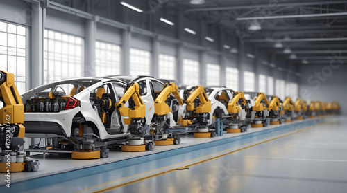 自動車製造工場、ロボットアーム、産業用ロボット｜Automobile manufacturing plants, robotic arms, industrial robots. Generative AI